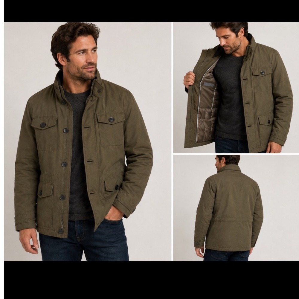 Marc New York Andrew Marc Mens XL Olive Green Field Jacket Quilted Lining Coat